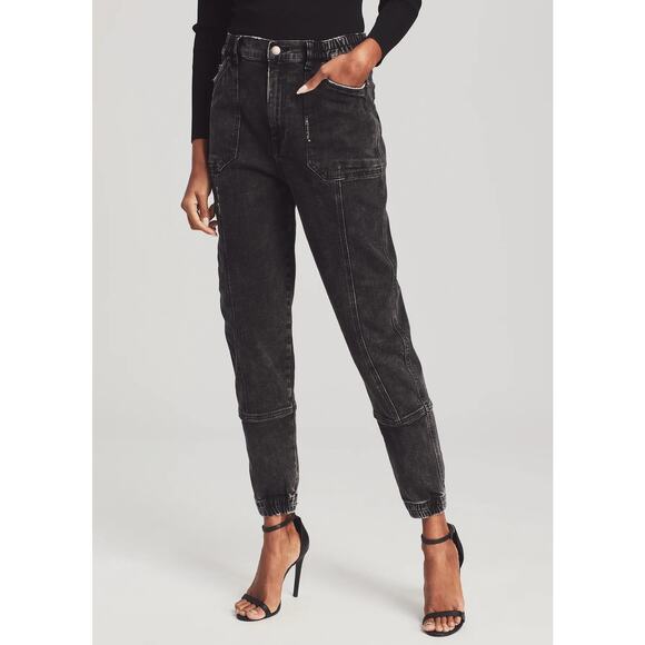 Retrofete Carter Onyx Black High Rise Denim Jogger Pants Size 29 NWT - Picture 1 of 6